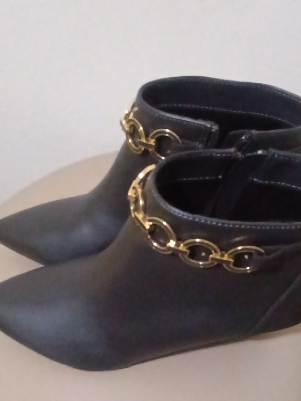 Easy Spirit Black Ankle Booties with Gold Chain Detail